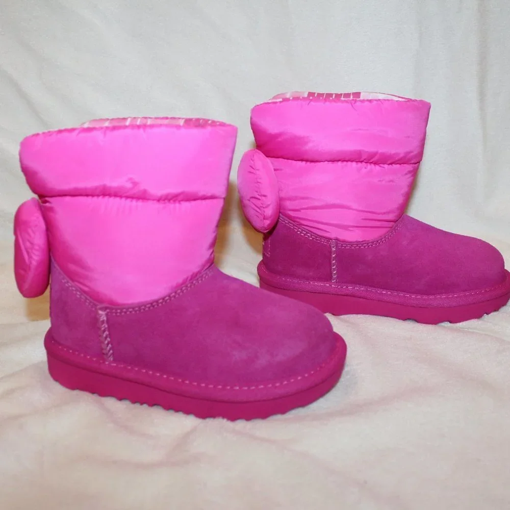 NIB UGG BAILEY BOW SUEDE PUFFER SHEARLING‎ LINGED WINTER SNOW BOOTS PINK